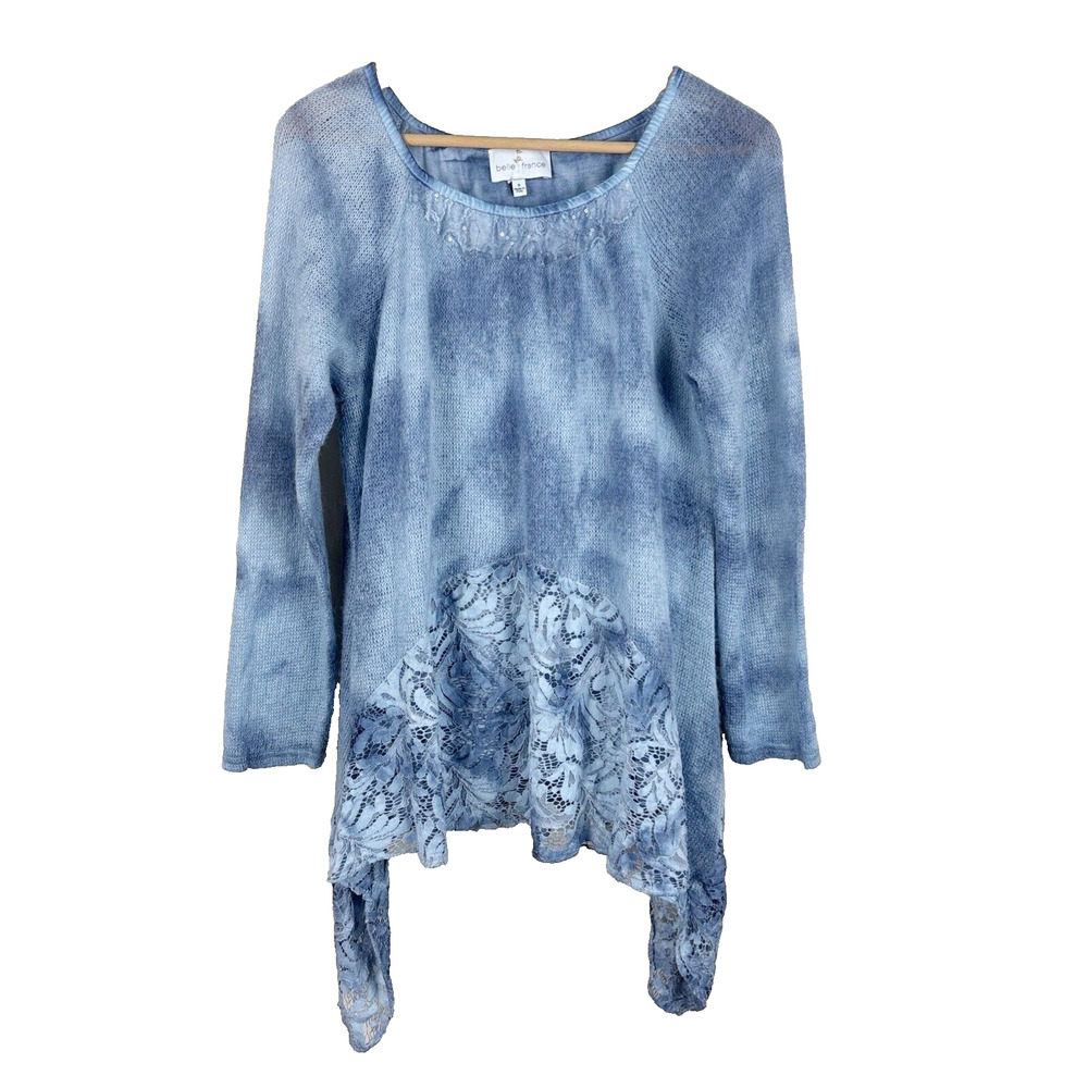 Belle France Womens Mohair Blend Asymmetrical Sweater Lace Sz S Made in Italy